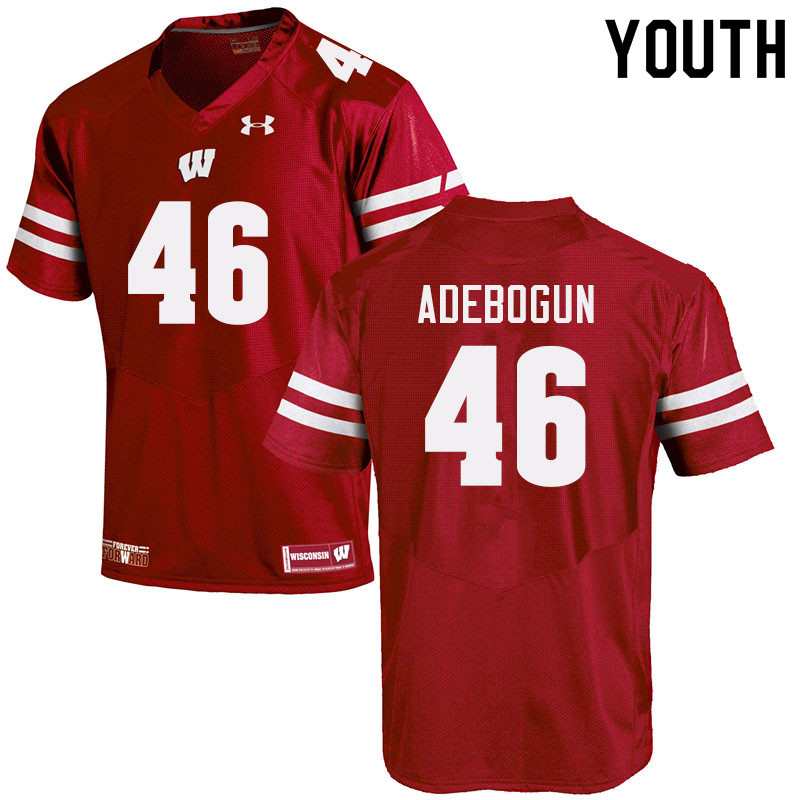 Wisconsin Badgers Youth #46 Ayo Adebogun NCAA Under Armour Authentic Red College Stitched Football Jersey HU40F17MB